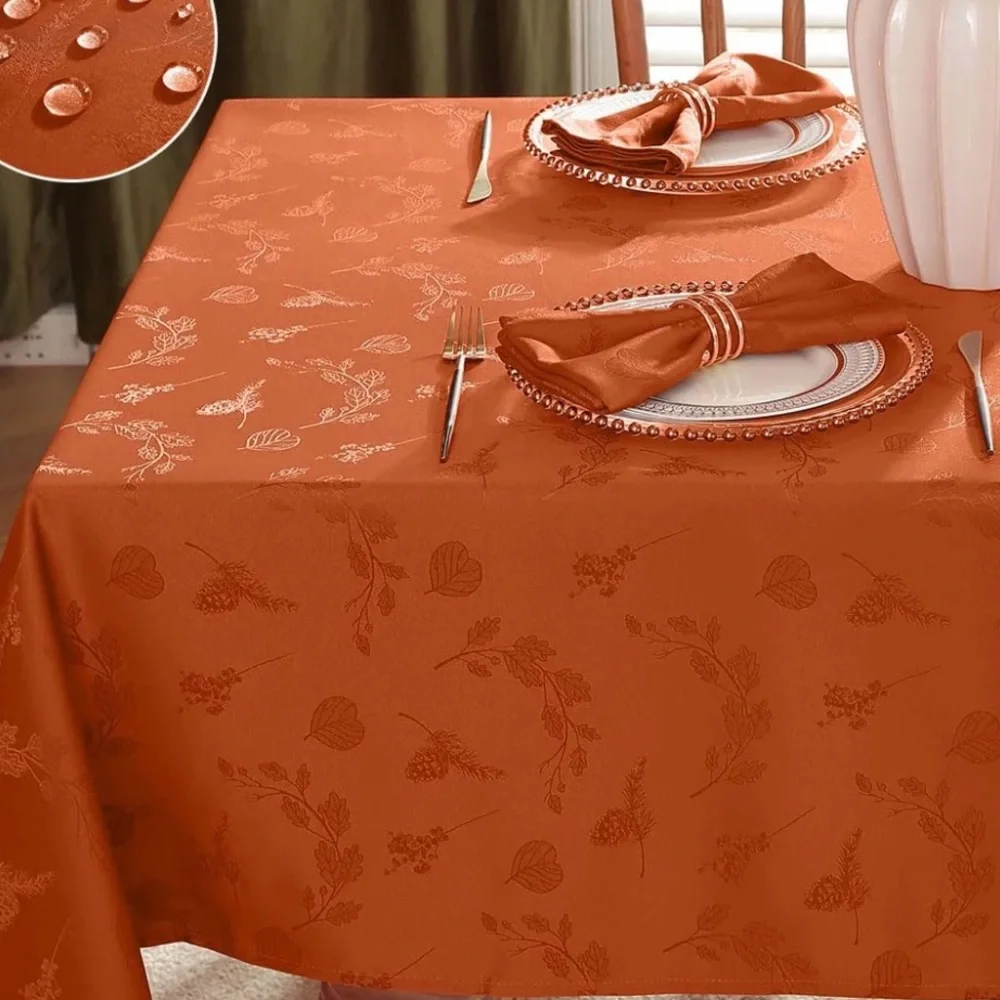 Mainstays Damask Rust Orange Fabric Tablecloth 60 in x 84 in 100% polyester NWT